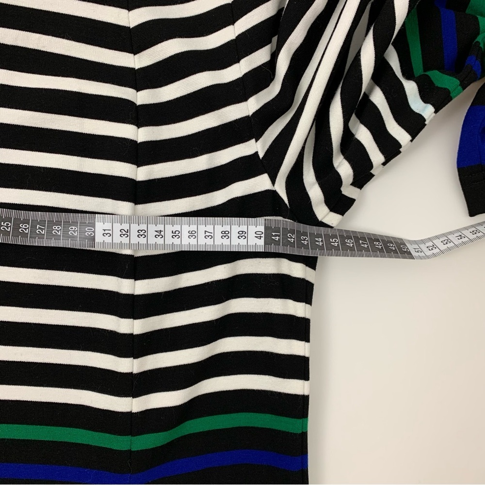 Riani Dress Striped Pockets Zip Green Blue Black Sz 10 Jersey Classic A-Line - Picture 5 of 11